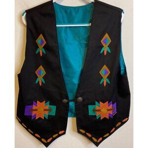 NAVAJO SPIRIT Feather Southwest Aztec Vibrant Vest USA Nickel Silver Button XL